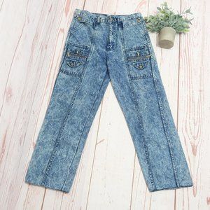 Gizmo Vintage 80’s Acid Wash High Rise Mom Jeans Cargo Pockets Size 18 Hemmed